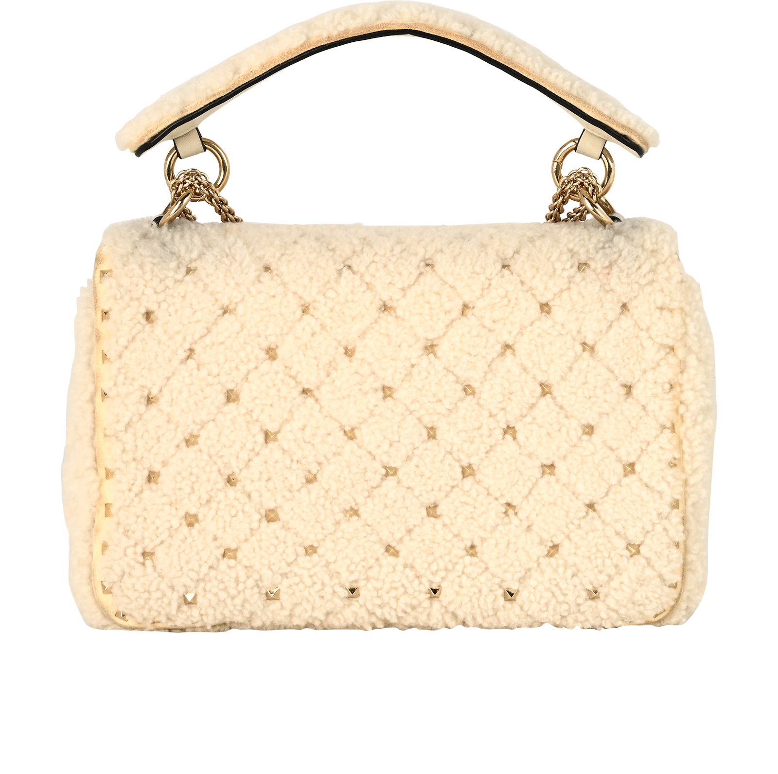 Medium Rockstud Spike, &pound;595, Handbags, Cream, Leather/Shearling, Back view